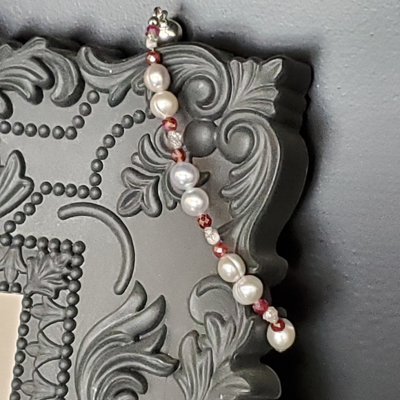 Raw Diamond, Red Sapphire, and Pearl Sterling Bracelet - Picture 5 of 16